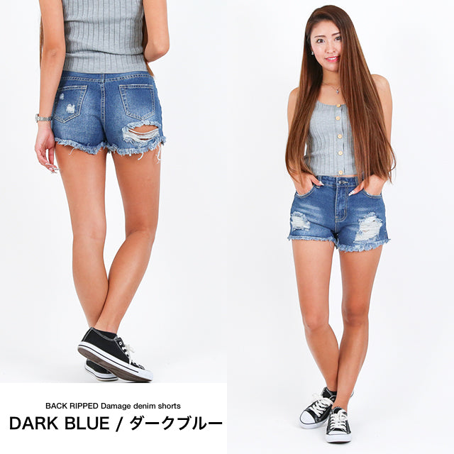 BACK RIPPED ダメージデニムショートパンツ