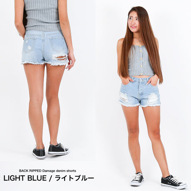 BACK RIPPED ダメージデニムショートパンツ