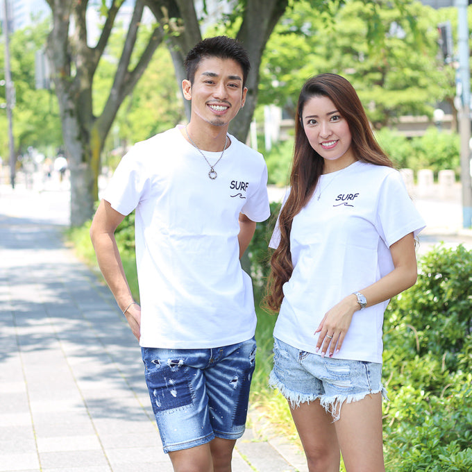 【ペアルック】サーフ4連デザインプリントTシャツ