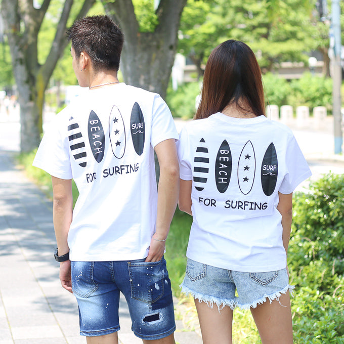 【ペアルック】サーフ4連デザインプリントTシャツ