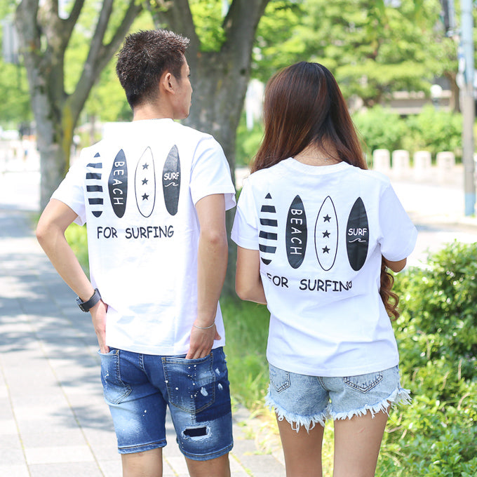 【ペアルック】サーフ4連デザインプリントTシャツ