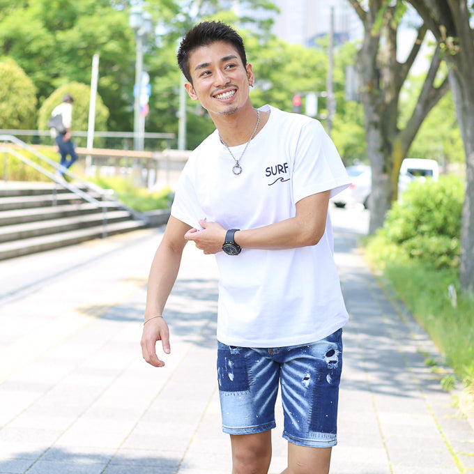 【ペアルック】サーフ4連デザインプリントTシャツ