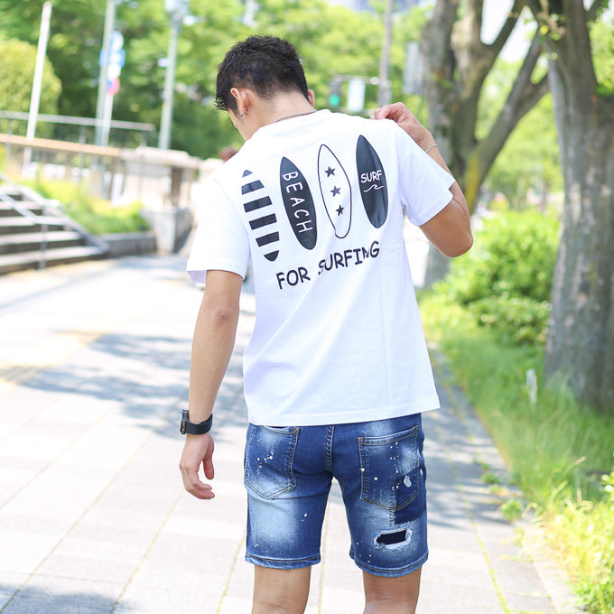 【ペアルック】サーフ4連デザインプリントTシャツ