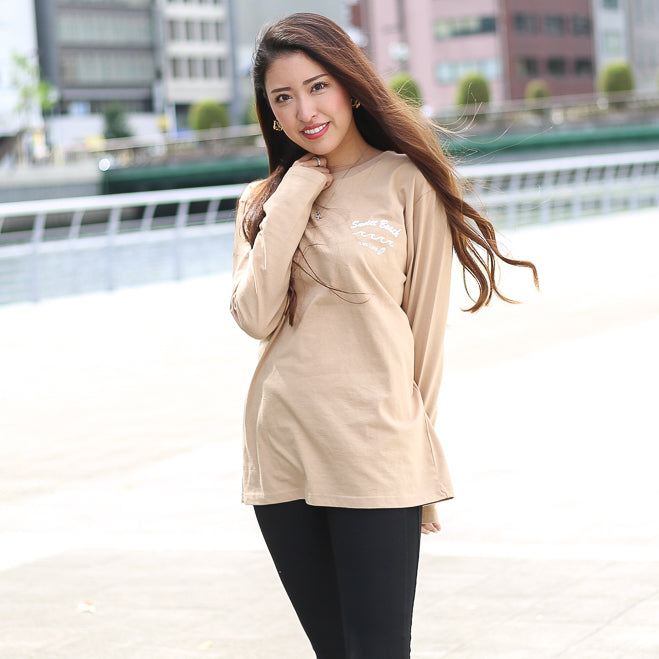 【ペアルック】Sunset Beachデザインバックプリントロングtシャツ