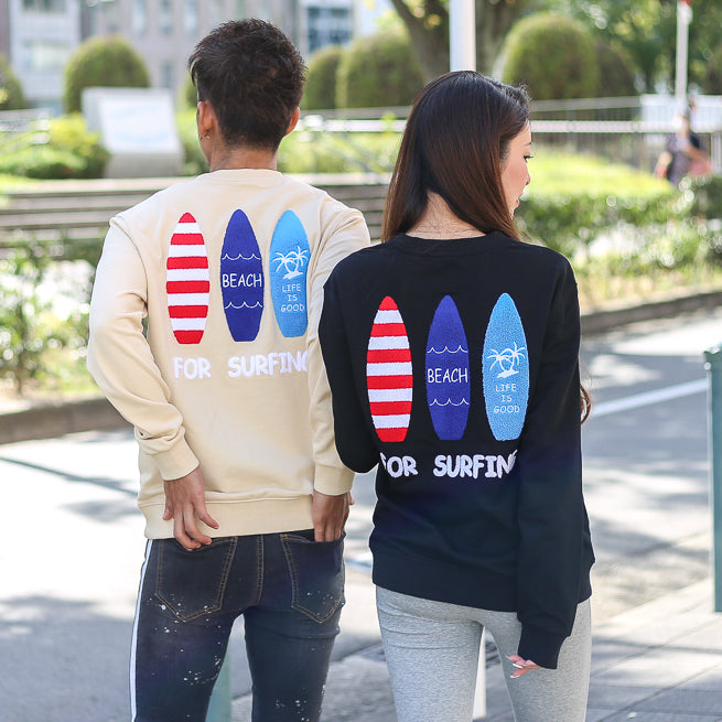 【ペアルック】サーフ3連サガラ刺繍トレーナー