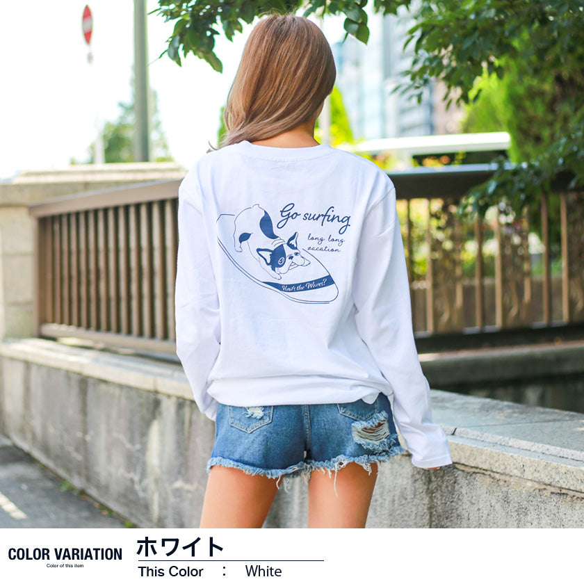 【ペアルック】フレンチブルドッグデザイン長袖Tシャツ
