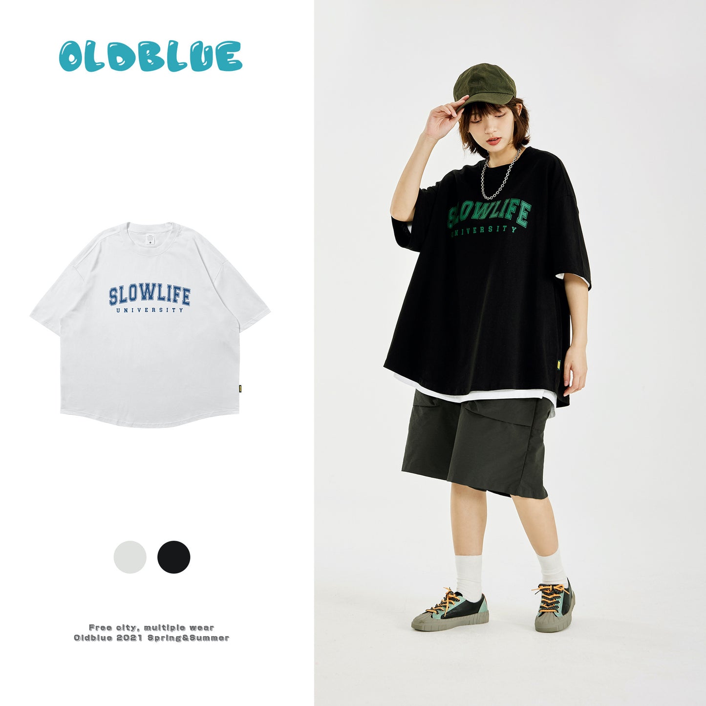 【ペアルック】SLOWLIFEロゴ半袖Tシャツ