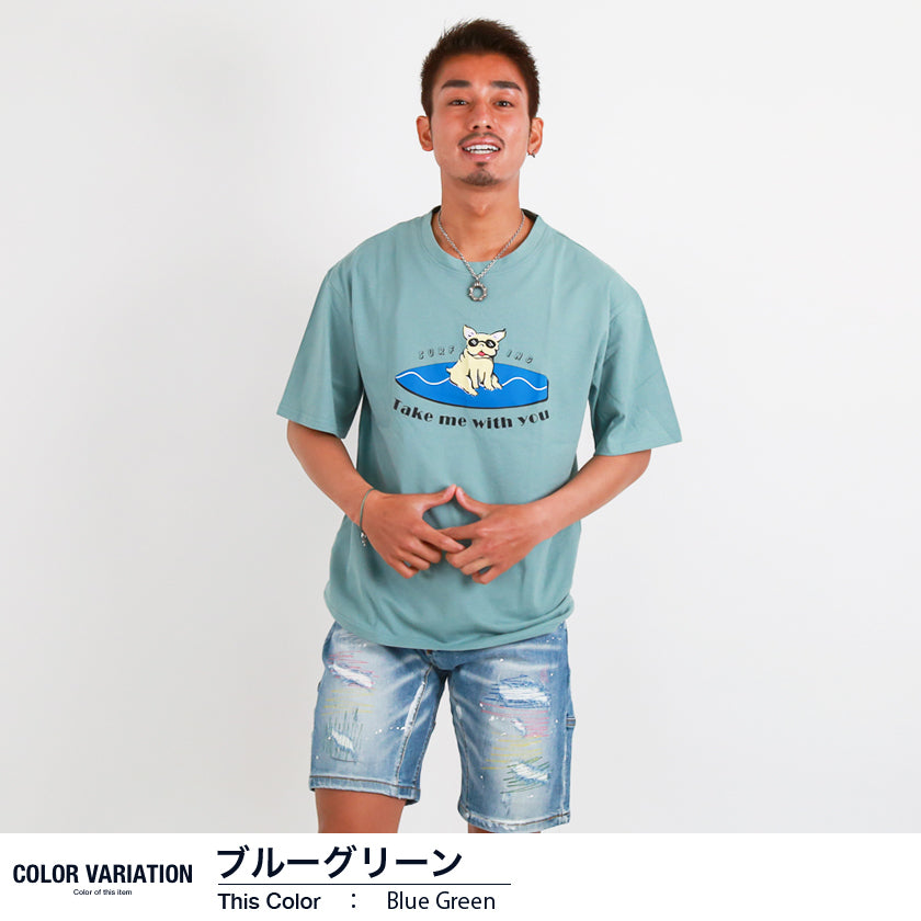 【ペアルック】ブルドッグデザイン半袖Tシャツ