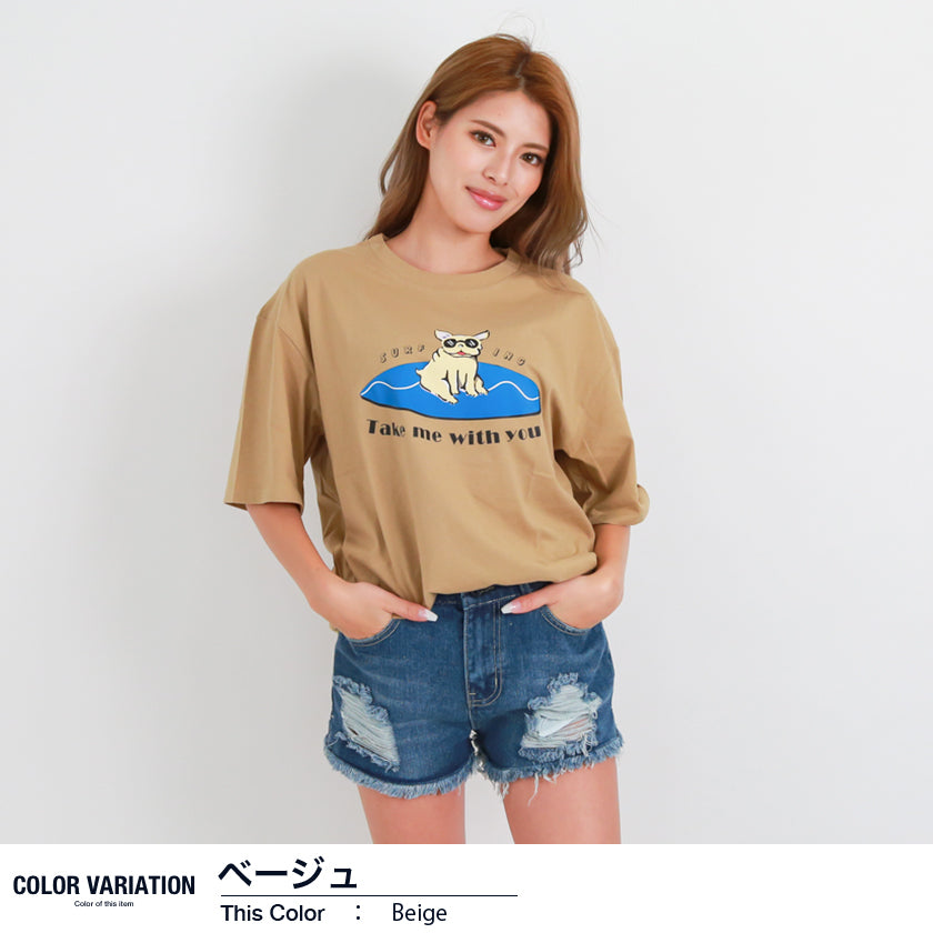 【ペアルック】ブルドッグデザイン半袖Tシャツ