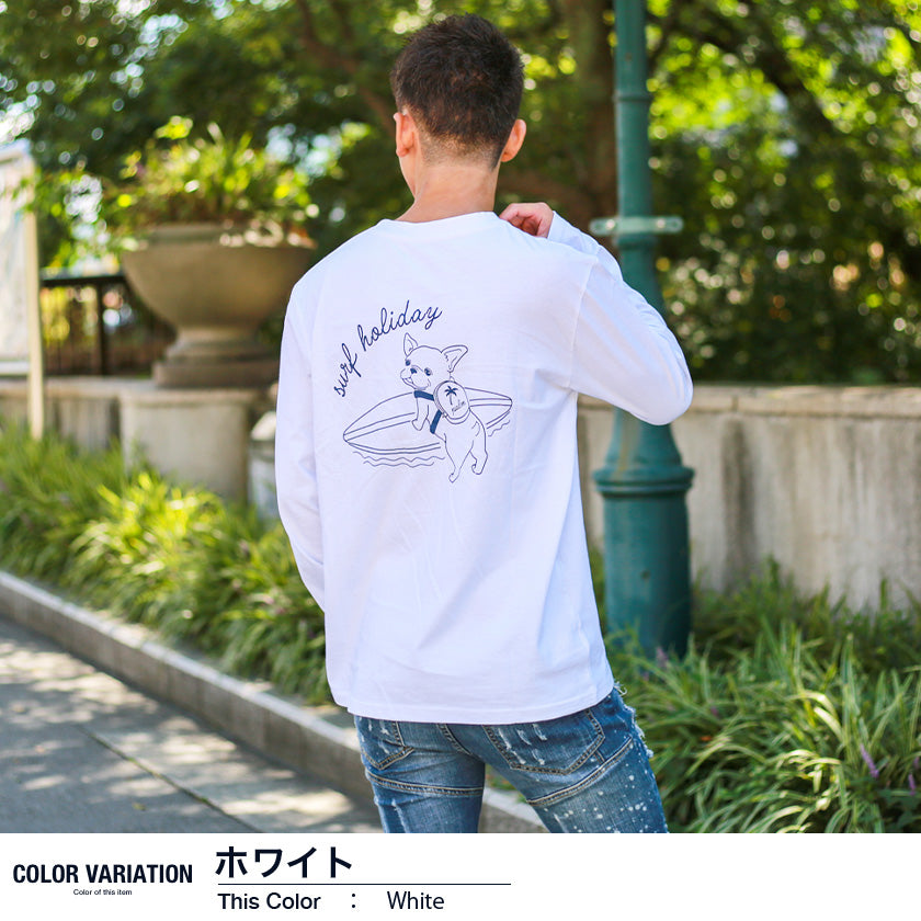 【ペアルック】SURFドッグイラスト長袖Tシャツ